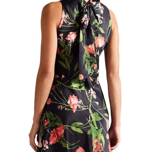 Ted Baker NWT size 4 Cowl Neck Black Floral Slip Midi Maxi Dress sleeveless - Picture 3 of 14